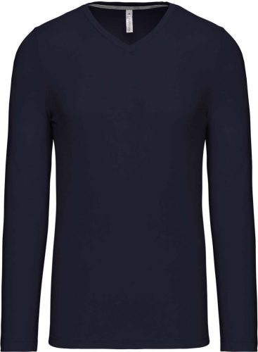 Férfi hosszú ujjú V-nyakú pamut póló, Kariban KA358, Navy-2XL