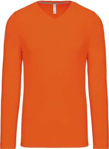 Férfi hosszú ujjú V-nyakú pamut póló, Kariban KA358, Orange-2XL