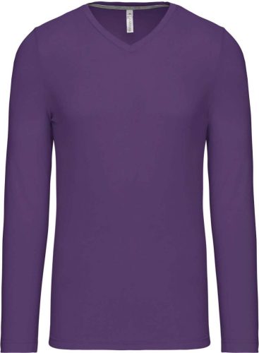 Férfi hosszú ujjú V-nyakú pamut póló, Kariban KA358, Purple-3XL