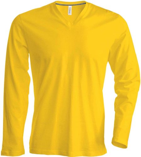 Férfi hosszú ujjú V-nyakú pamut póló, Kariban KA358, Yellow-3XL