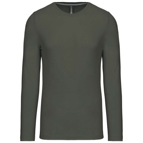 Férfi kereknyakú hosszú ujjú pamut póló, Kariban KA359, Dark Khaki-3XL