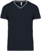 Férfi V-nyakú piké póló, kontrasztos szélekkel, Kariban KA374, Navy/Light Grey/White-2XL