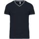 Férfi V-nyakú piké póló, kontrasztos szélekkel, Kariban KA374, Navy/Light Grey/White-2XL