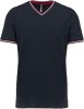 Férfi V-nyakú piké póló, kontrasztos szélekkel, Kariban KA374, Navy/Red/White-3XL