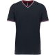 Férfi V-nyakú piké póló, kontrasztos szélekkel, Kariban KA374, Navy/Red/White-3XL