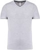 Férfi V-nyakú piké póló, kontrasztos szélekkel, Kariban KA374, Oxford Grey/Navy/White-2XL