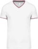 Férfi V-nyakú piké póló, kontrasztos szélekkel, Kariban KA374, White/Navy/Red-2XL