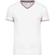 Férfi V-nyakú piké póló, kontrasztos szélekkel, Kariban KA374, White/Navy/Red-3XL