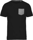 Férfi organikus környakas póló kontrasztos színű zsebbel, Kariban KA375, Black/Grey Heather-2XL