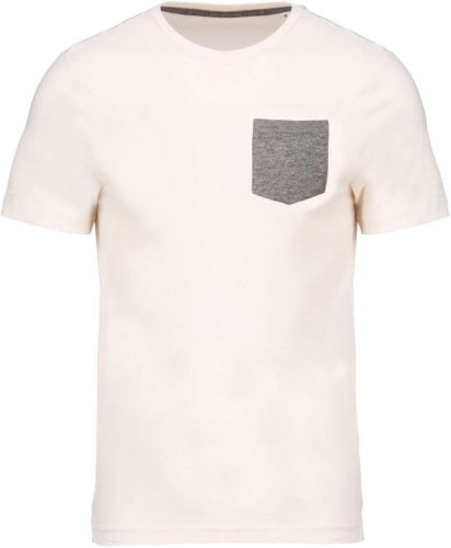 Férfi organikus környakas póló kontrasztos színű zsebbel, Kariban KA375, Cream/Grey Heather-XL