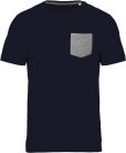 Férfi organikus környakas póló kontrasztos színű zsebbel, Kariban KA375, Navy/Grey Heather-S