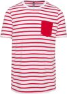 Férfi tengerész csíkos rövid ujjú póló mellzsebbel, Kariban KA378, Striped White/Red-2XL