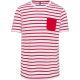 Férfi tengerész csíkos rövid ujjú póló mellzsebbel, Kariban KA378, Striped White/Red-2XL