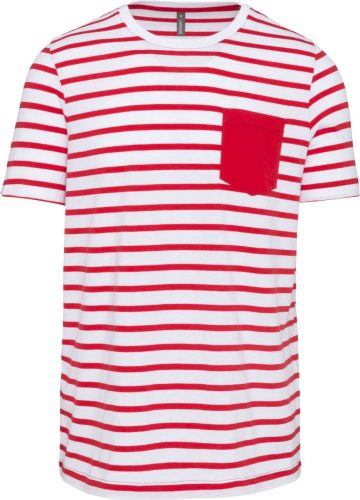 Férfi tengerész csíkos rövid ujjú póló mellzsebbel, Kariban KA378, Striped White/Red-S