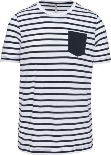 Férfi tengerész csíkos rövid ujjú póló mellzsebbel, Kariban KA378, Striped White/Navy-2XL