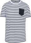 Férfi tengerész csíkos rövid ujjú póló mellzsebbel, Kariban KA378, Striped White/Navy-3XL