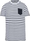 Gyermek matrózcsíkos pamut póló zsebbel, Kariban KA379, Striped White/Navy-6/8