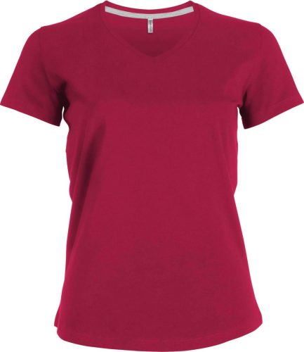 Női V-nyakú rövid ujjú pamut póló, Kariban KA381, Fuchsia-2XL