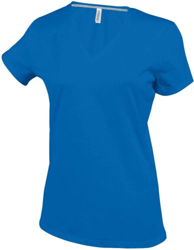 Női V-nyakú rövid ujjú pamut póló, Kariban KA381, Light Royal Blue-L