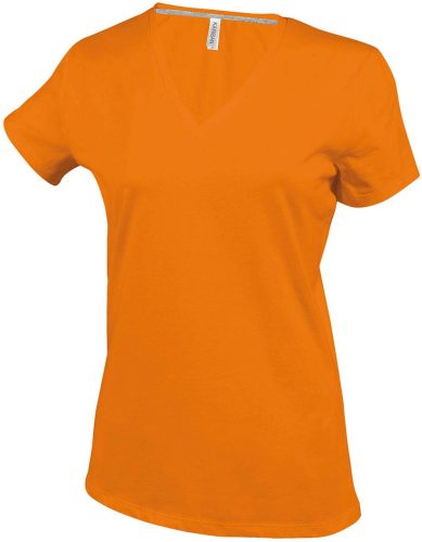 Női V-nyakú rövid ujjú pamut póló, Kariban KA381, Orange-XL