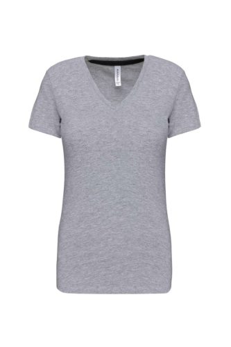 Női V-nyakú rövid ujjú póló, Kariban KA381, Oxford Grey-2XL