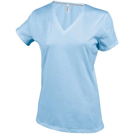 Női V-nyakú rövid ujjú pamut póló, Kariban KA381, Sky Blue-2XL