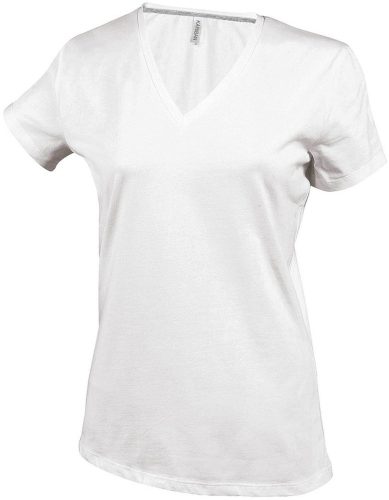 Női V-nyakú rövid ujjú pamut póló, Kariban KA381, White-2XL