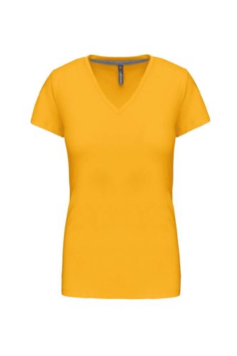 Női V-nyakú rövid ujjú pamut póló, Kariban KA381, Yellow-XL