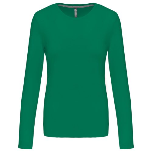 Női hosszú ujjú kereknyakú pamut póló, Kariban KA383, Kelly Green-2XL