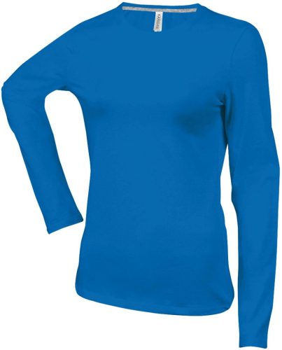 Női hosszú ujjú kereknyakú pamut póló, Kariban KA383, Light Royal Blue-XL