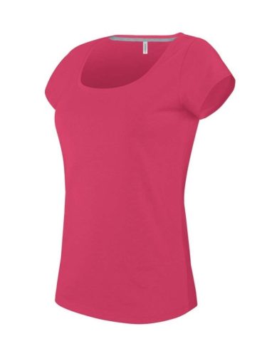 Női rövid ujjú, csónak nyakú pamut póló, Kariban KA384, Fuchsia-2XL