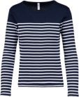 Női hosszú ujjú, csíkos pamut póló, Kariban KA386, Striped Navy/White-L