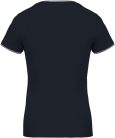 Női V-nyakú piké póló, csíkos szélekkel, Kariban KA394, Navy/Light Grey/White-L