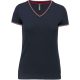 Női V-nyakú piké póló, csíkos szélekkel, Kariban KA394, Navy/Red/White-L