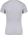 Női V-nyakú piké póló, csíkos szélekkel, Kariban KA394, Oxford Grey/Navy/White-2XL