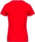 Női V-nyakú piké póló, csíkos szélekkel, Kariban KA394, Red/Navy/White-L