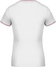 Női V-nyakú piké póló, csíkos szélekkel, Kariban KA394, White/Navy/Red-2XL