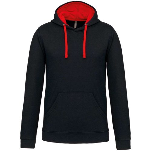 Férfi pulóver kontrasztos bélésű kapucnival, Kariban KA446, Black/Red-4XL