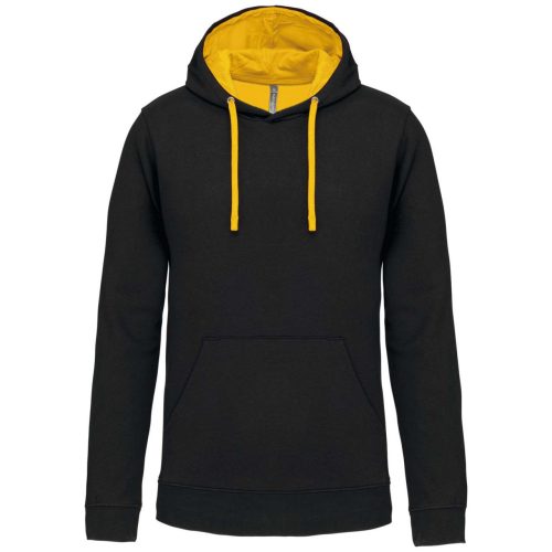 Férfi pulóver kontrasztos bélésű kapucnival, Kariban KA446, Black/Yellow-2XL