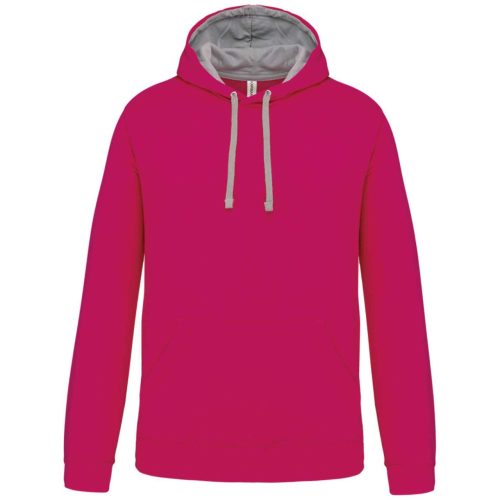 Férfi pulóver kontrasztos bélésű kapucnival, Kariban KA446, Fuchsia/Fine Grey-3XL