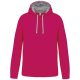 Férfi pulóver kontrasztos bélésű kapucnival, Kariban KA446, Fuchsia/Fine Grey-M