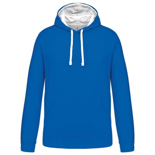 Férfi pulóver kontrasztos bélésű kapucnival, Kariban KA446, Light Royal Blue/White-3XL