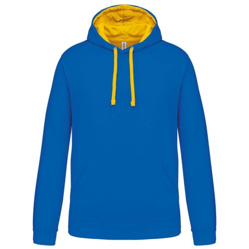 Férfi pulóver kontrasztos bélésű kapucnival, Kariban KA446, Light Royal Blue/Yellow-2XL