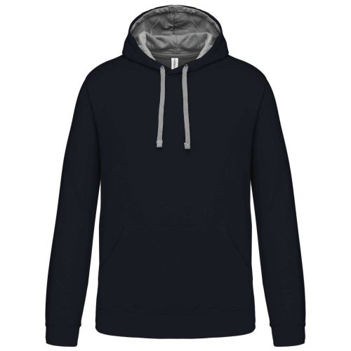 Férfi pulóver kontrasztos bélésű kapucnival, Kariban KA446, Navy/Fine Grey-XL