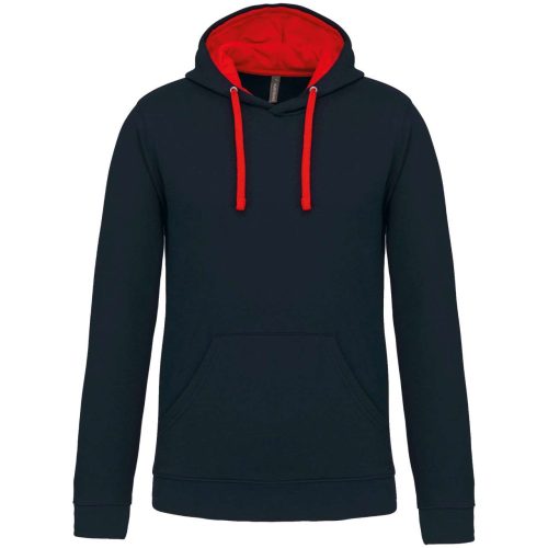 Férfi pulóver kontrasztos bélésű kapucnival, Kariban KA446, Navy/Red-3XL