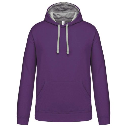 Férfi pulóver kontrasztos bélésű kapucnival, Kariban KA446, Purple/Oxford Grey-2XL