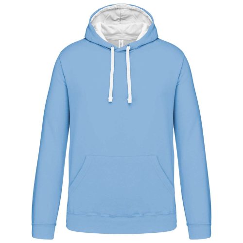 Férfi pulóver kontrasztos bélésű kapucnival, Kariban KA446, Sky Blue/White-2XL