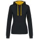 Női pulóver kontrasztos bélésű kapucnival, Kariban KA465, Black/Yellow-XS