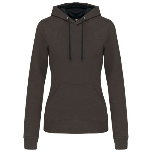 Női pulóver kontrasztos bélésű kapucnival, Kariban KA465, Dark Grey/Black-2XL