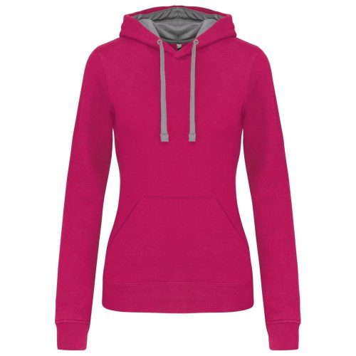 Női pulóver kontrasztos bélésű kapucnival, Kariban KA465, Fuchsia/Fine Grey-M